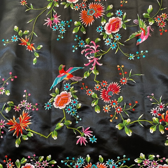 Black Chinese vintage hand embroidery floral birds long jacket coat size xs-s - Picture 10 of 16